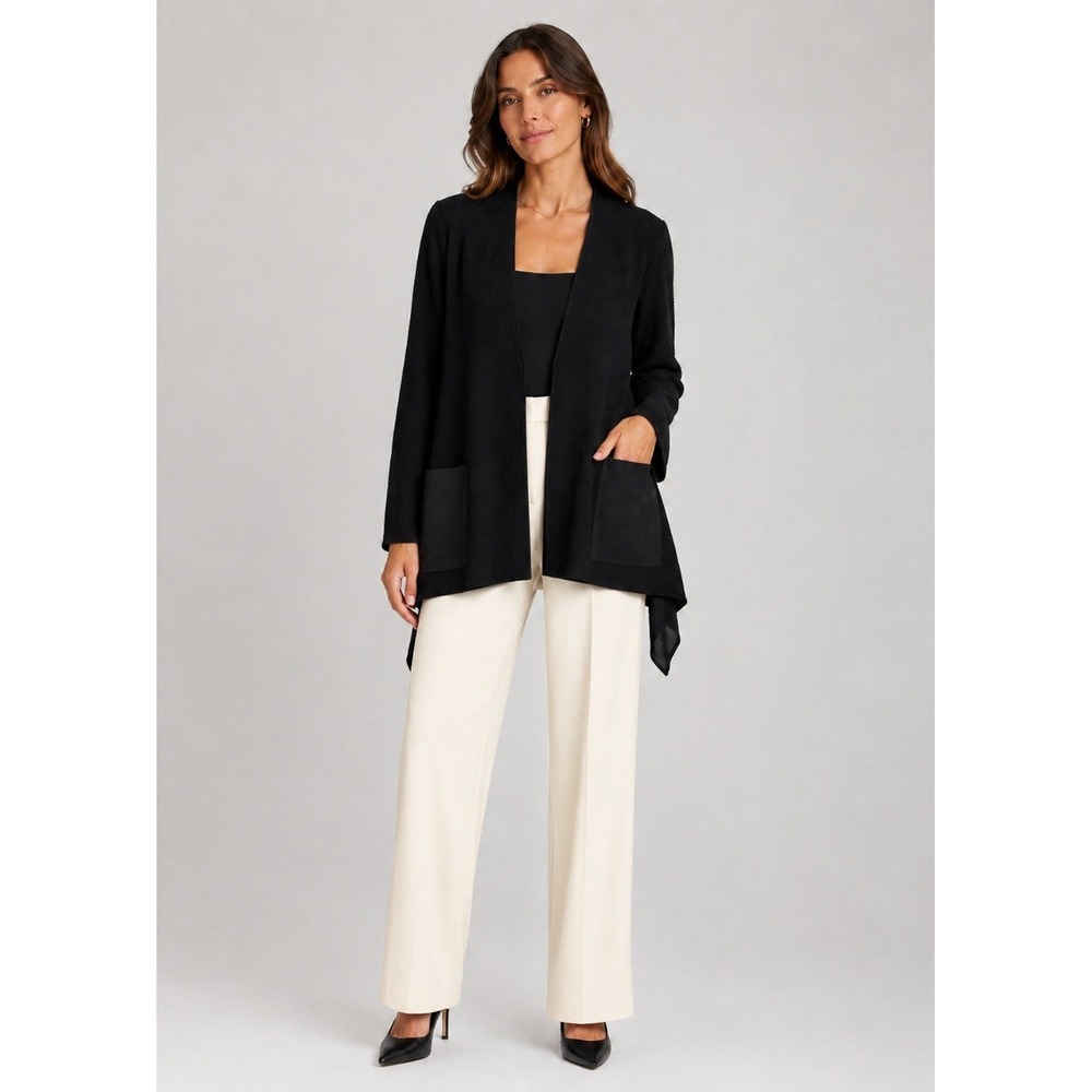 St. John Capsule Knit Cardigan Womens 14 Caviar Black Wool Blend Pockets NWT